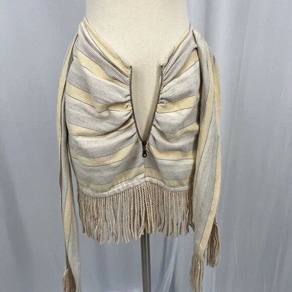 NWT Just Bee Queen Charlie Mini Skirt XS Yellow Striped Fringed Sarong - Picture 6 of 11